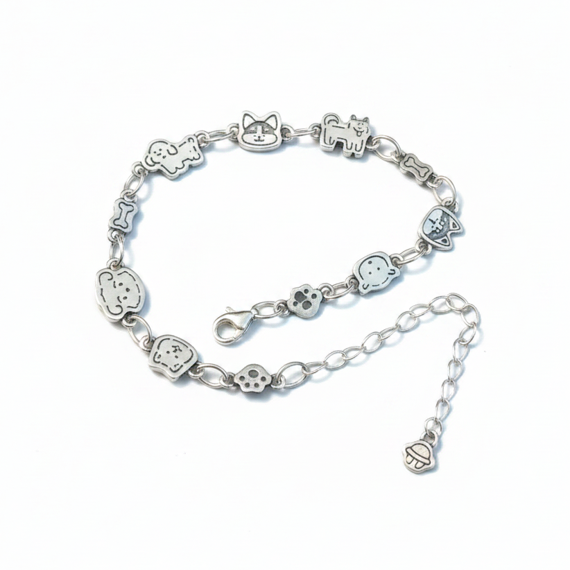 Cat Dog Charm Bracelet - White BG