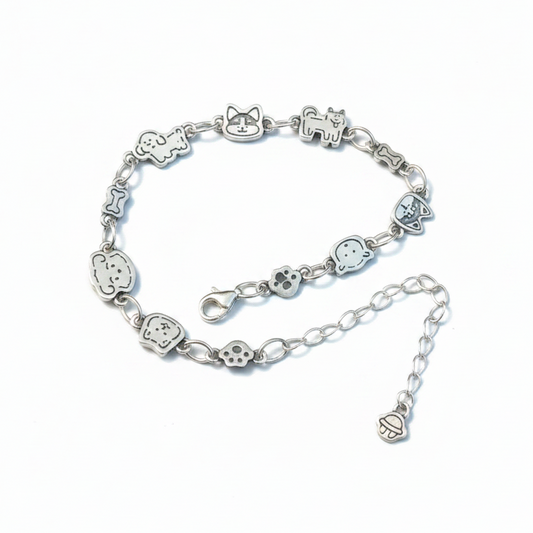 Cat Dog Charm Bracelet - White BG