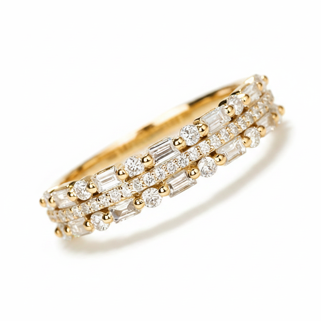 Gold Ring Stack White BG