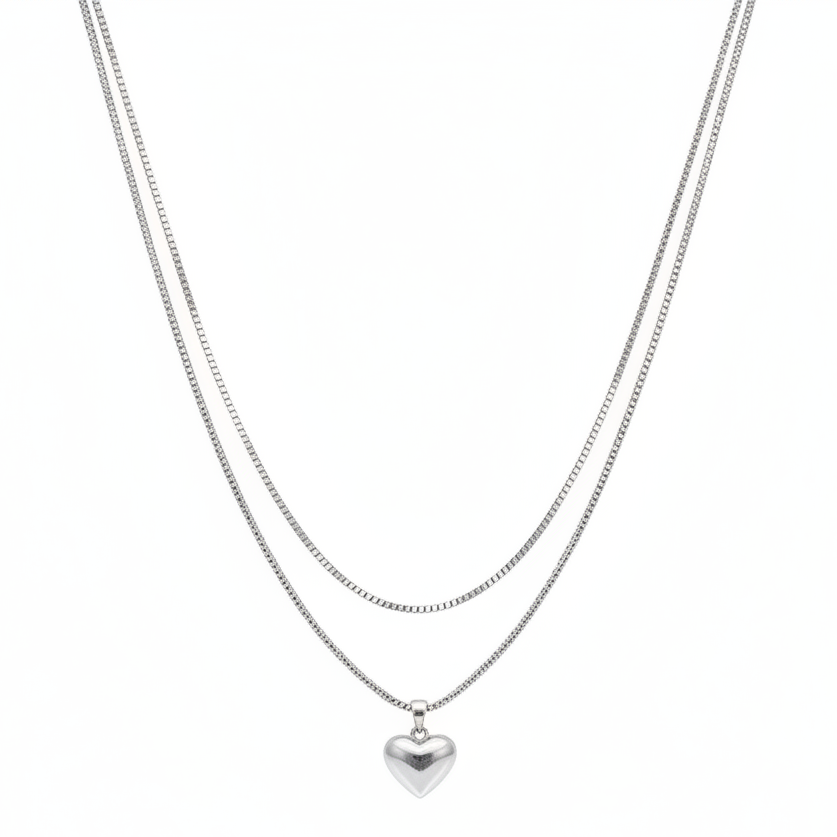 Heart Bead Pendant Necklace - Pure White Background