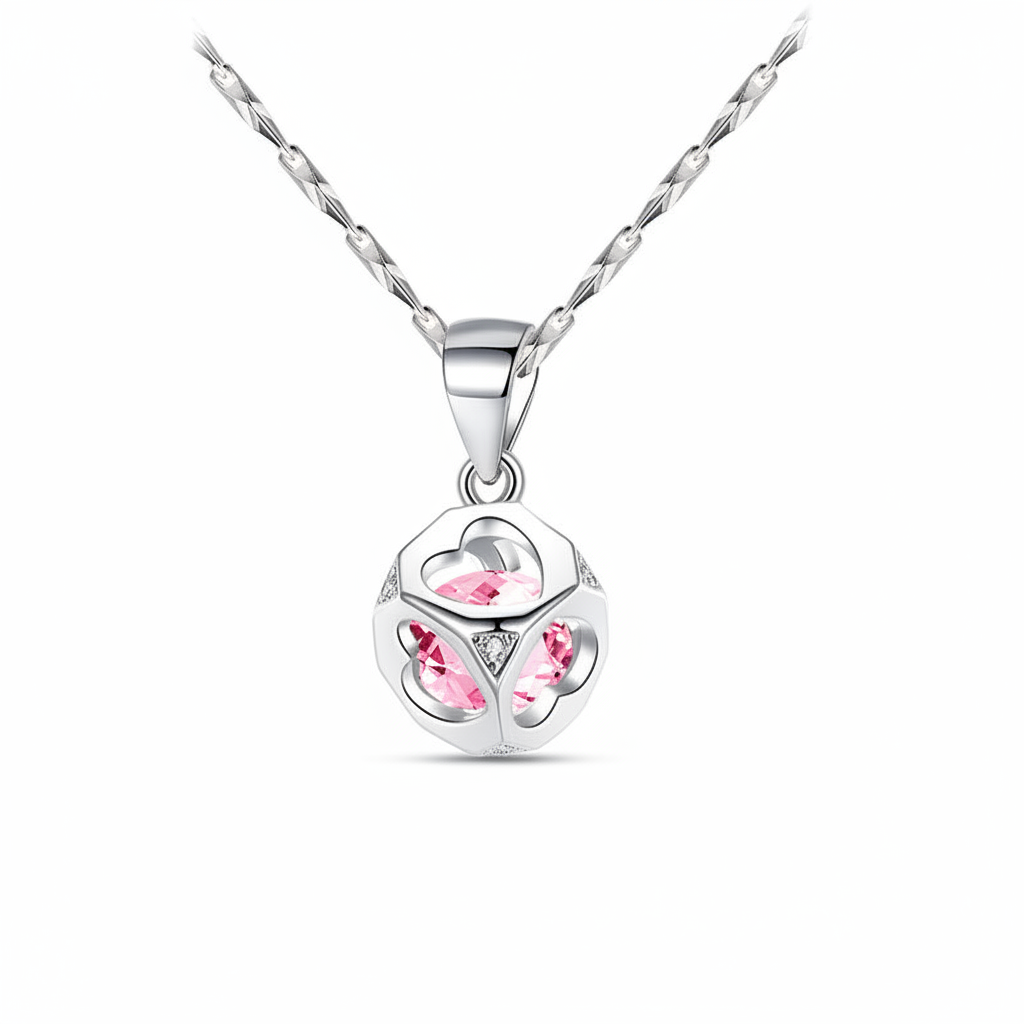 Pink Crystal Necklace - White BG
