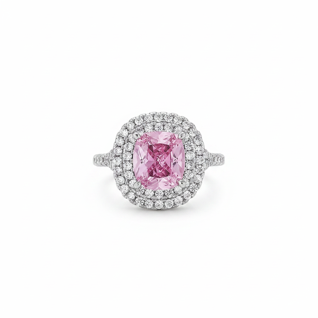 Pink Cushion Ring White BG