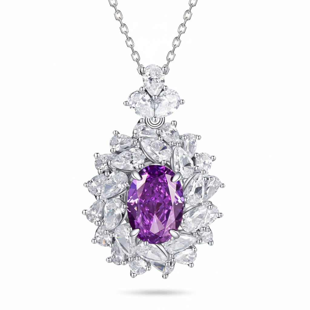 Purple CZ Necklace - White BG