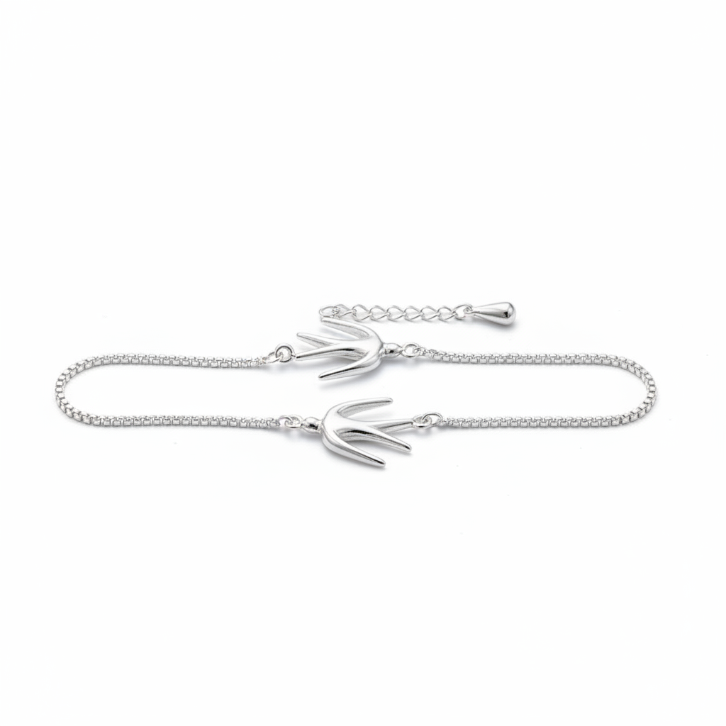 S925 Sterling Silver Swallow Bracelet - White Background