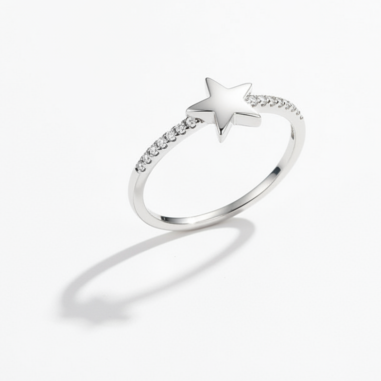 Silver Star Ring White BG