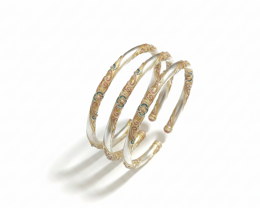 Sterling Silver Bangle Enamel - White BG