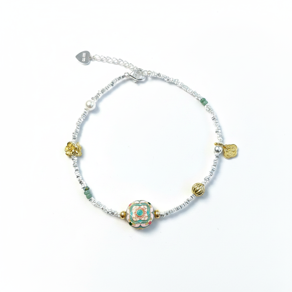 Sterling Silver Charm Bracelet - Pure White Background
